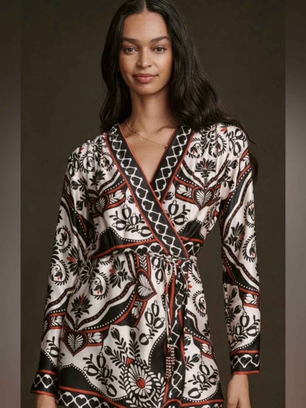 FARM Rio Black, Cream & Rust Printed Wrap Dress (or robe)